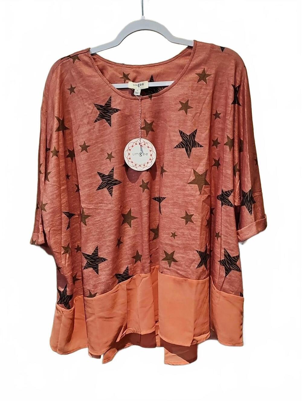 UMGEE Tunic Short Sleeve Stars Animal Print Women's Small Salmon Coral